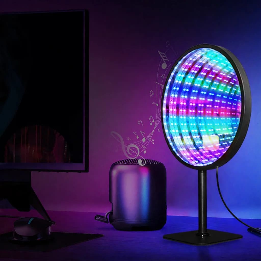 Đèn LED RGB Gương Vô Cực Acrylic Tròn 3D Hố Sâu USB