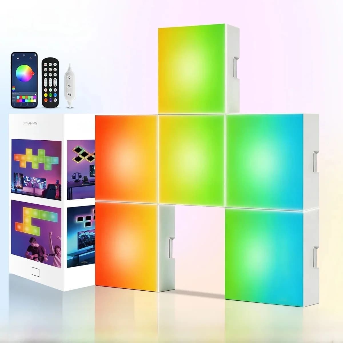 Panel đèn vuông RGB đồng bộ nhạc, dán tường tạo không khí