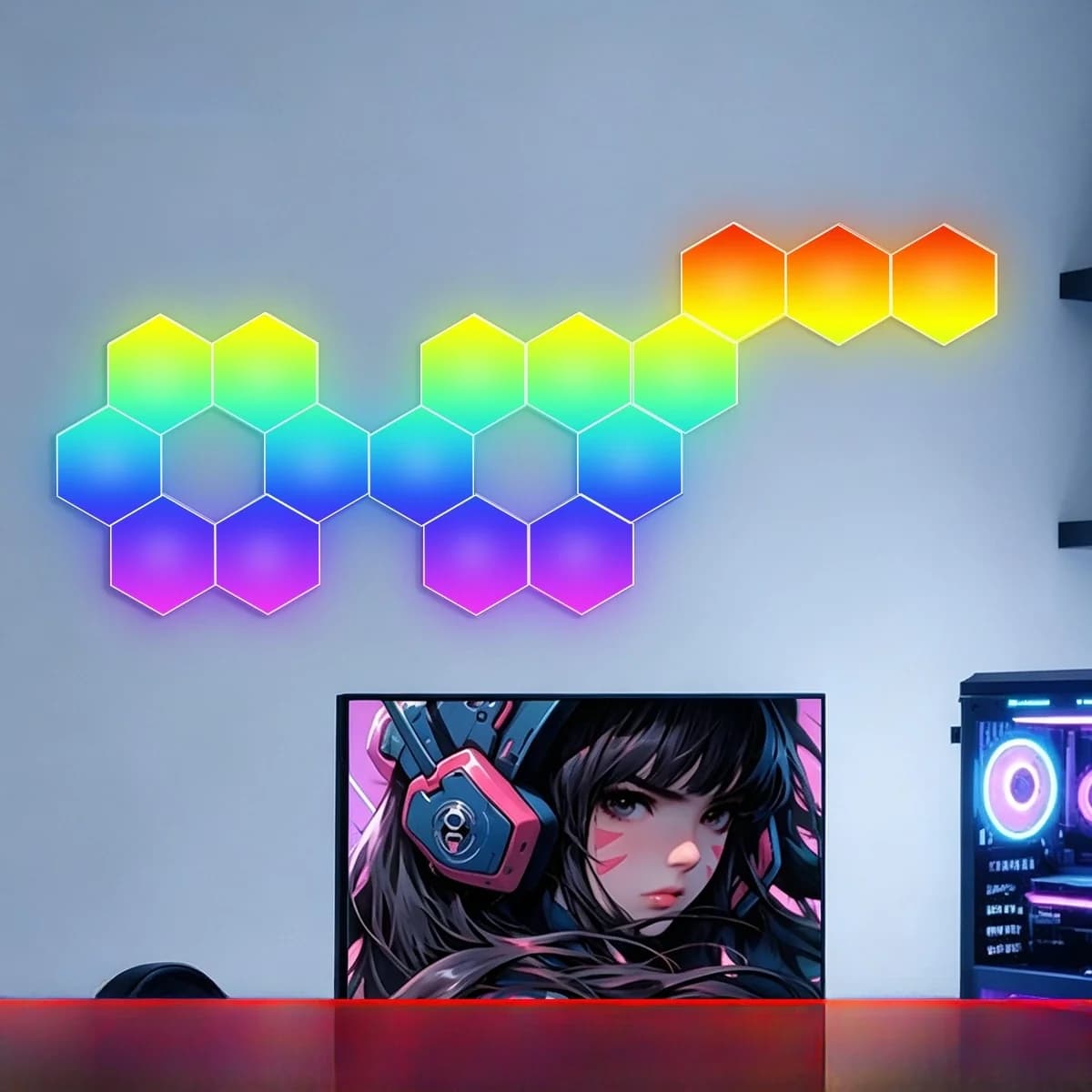 Panel đèn hexagon RGB phản ứng âm thanh điều khiển App