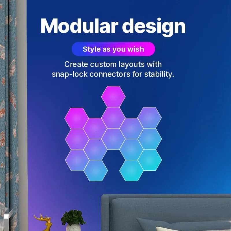 Panel đèn hexagon RGB phản ứng âm thanh điều khiển App