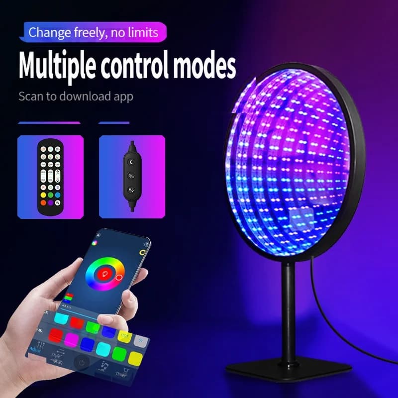 Đèn LED RGB Gương Vô Cực Acrylic Tròn 3D Hố Sâu USB